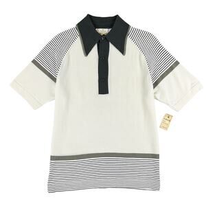 VTG 70s Sears Sweater Shirt Men's M Ivory Green Striped Kings Road Polo NWT